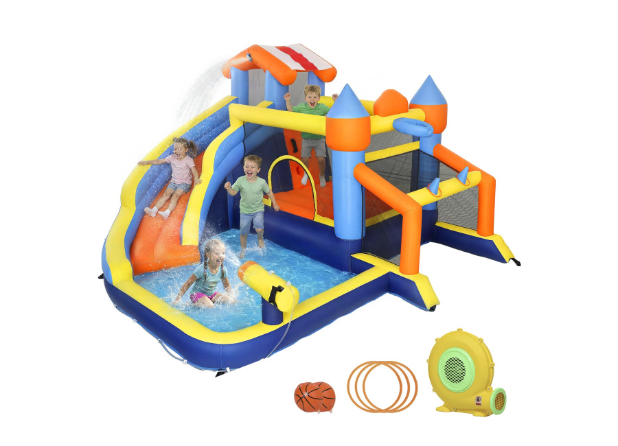 AIYAPLAY Castillo Hinchable Acuático 8 en 1 con Soplador 550W Tobogán Trampolín Escalada Piscina Portería Canasta…