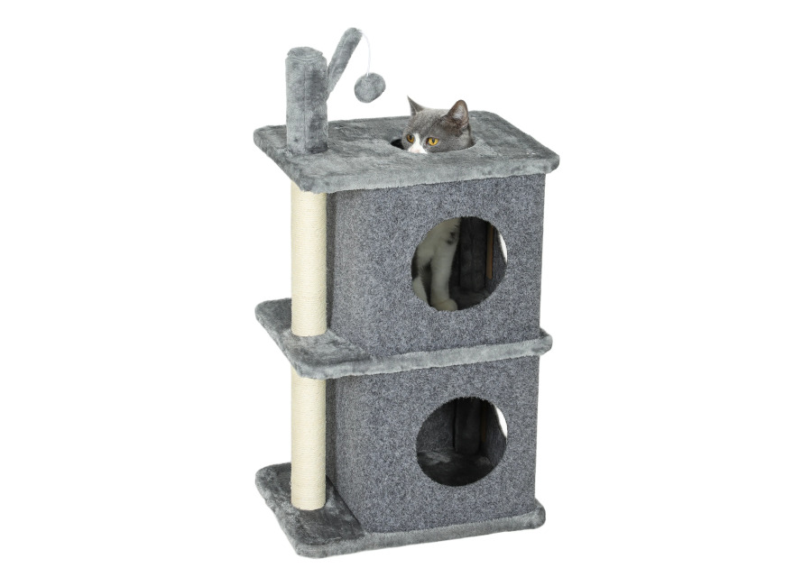 Árbol para gatos PawHut de 3 niveles, altura 80 cm, con poste de sisal, 2 nichos…