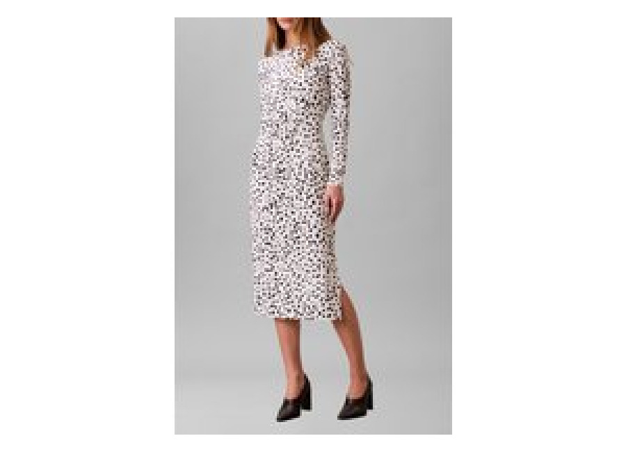 Calvin Klein Ruched Assymetrical Printed Midi Dress Ivory Print | Vestidos Midi Outlet | Mujer | Blanco