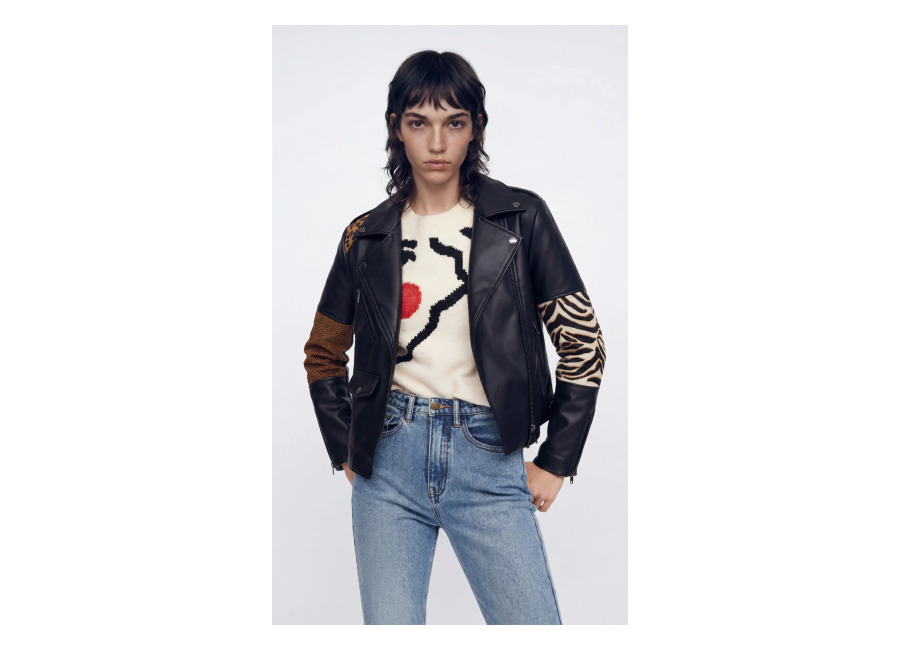 Desigual, Cazadora biker piel patch, Negro