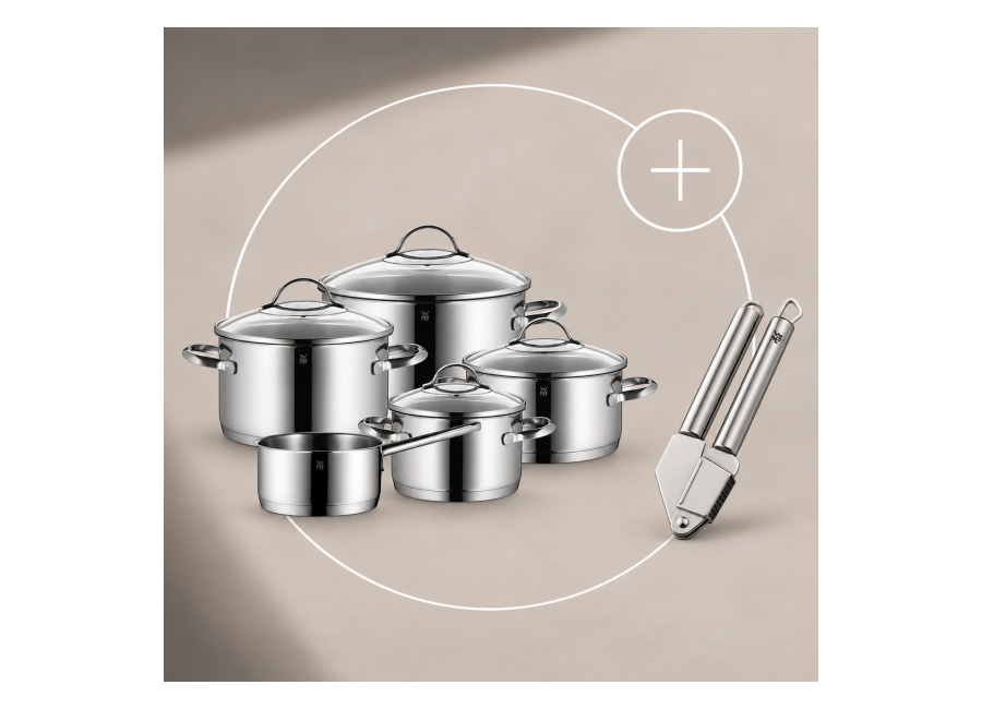 Pack Batería de cocina Provence Plus de 5 piezas y Prensador de ajos Profi Plus WMF