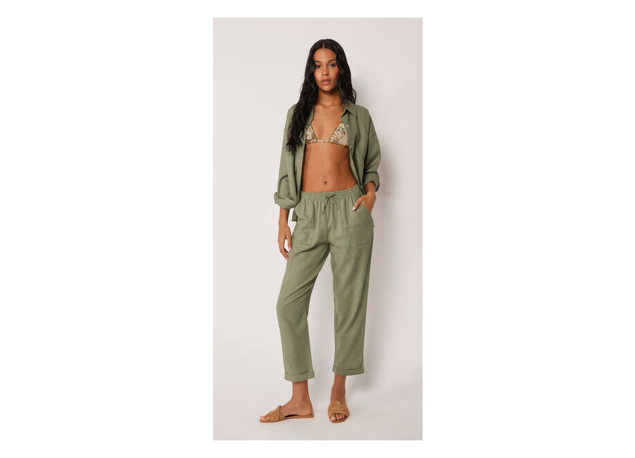 Calzedonia Pantalón Largo Recto Lino y Viscosa Mujer Verde