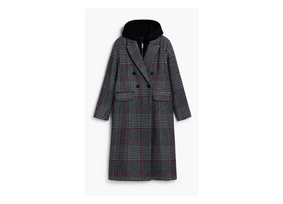 Desigual, Abrigo tartán capucha, Negro