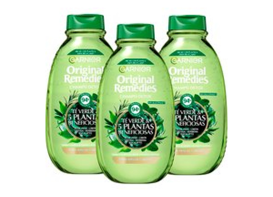 Garnier | Original Remedies Té Verde y 5 Plantas Beneficiosas Champú Detox – 3×400 ml