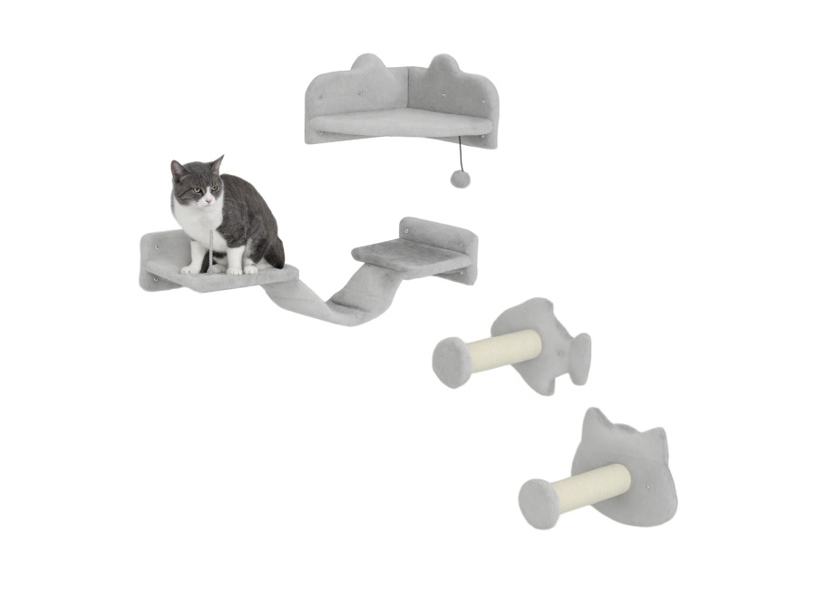 Juego de Pared de Escalada para Gatos con Postes de Sisal Plataforma Doble con Escalera y…