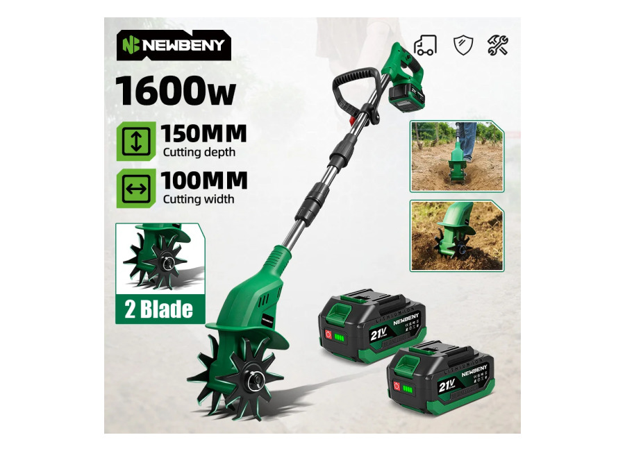 NEWBENY Cultivador Eléctrico de Doble Cuchilla, Cortacésped, Rotocultivador, Herramienta de Jardinería para Cultivo de Suelo, Compatible…