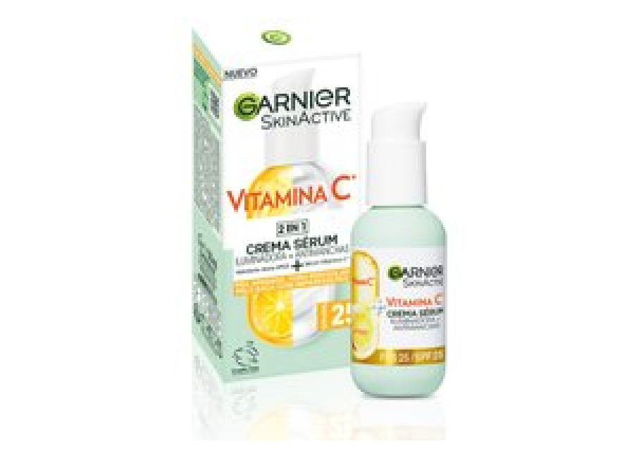 Garnier | Crema Sérum con SPF 25. Alta Concentración de sérum con Vitamina C y Protección Solar para Proteger la Piel de las Manchas del Sol. Fórmula Ultra Ligera e Hidratante 50ml
