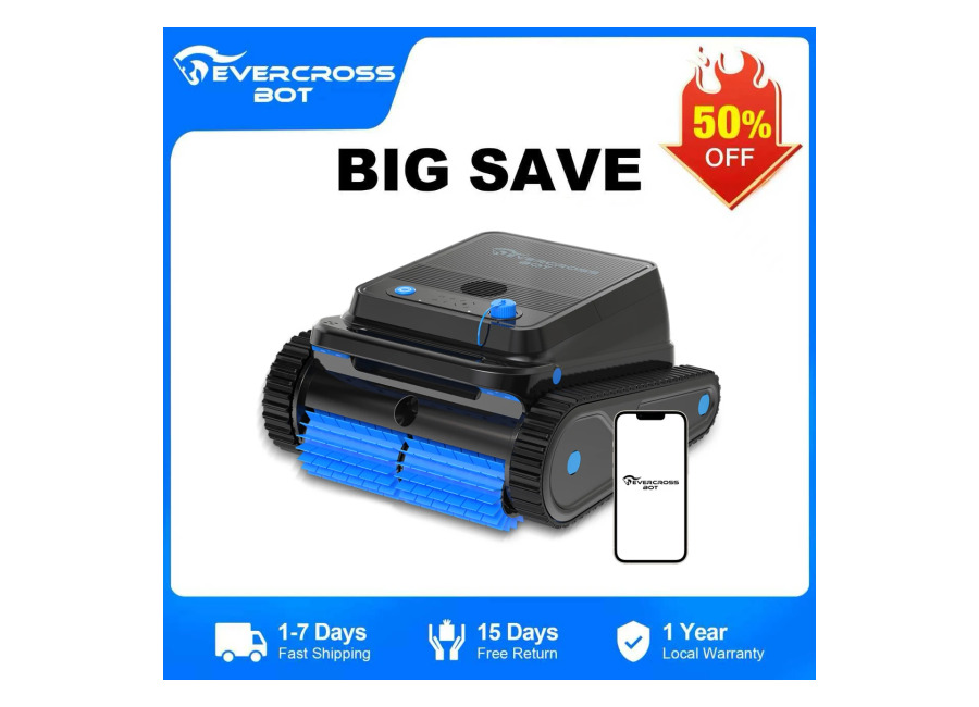 EVERCROSS BOT U8 Robot Piscina Limpiafondos y Paredes con APP, duración de batería de 120 minutos,…