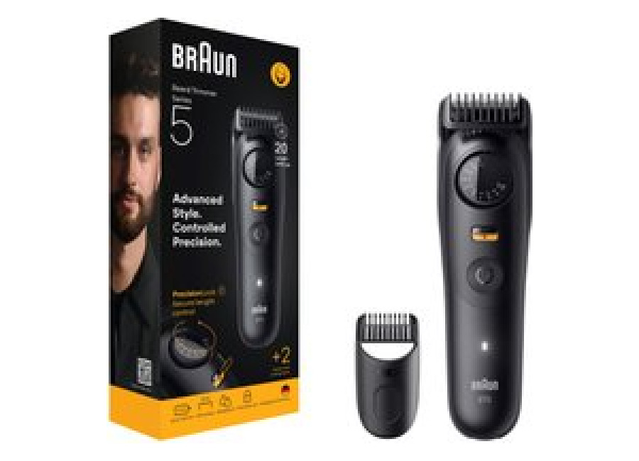 Braun Series 5, recortadora de barba con lámina ultraafilada, 40 ajustes de longitud, 120 min de autonomía inalámbrica, funda, accesorios para conseguir tu estilo, estuche. Producto Europeo con Garantía Oficial.