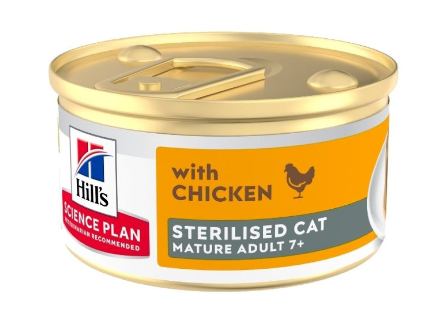 12 latas x 85 g Hill’s Science Plan Mature Sterilised Mousse de Pollo para gatos ¡Pack Ahorro!