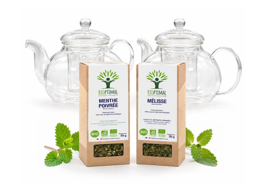 Set para compartir té de hierbas – 2 teteras de vidrio y 2 infusiones orgánica