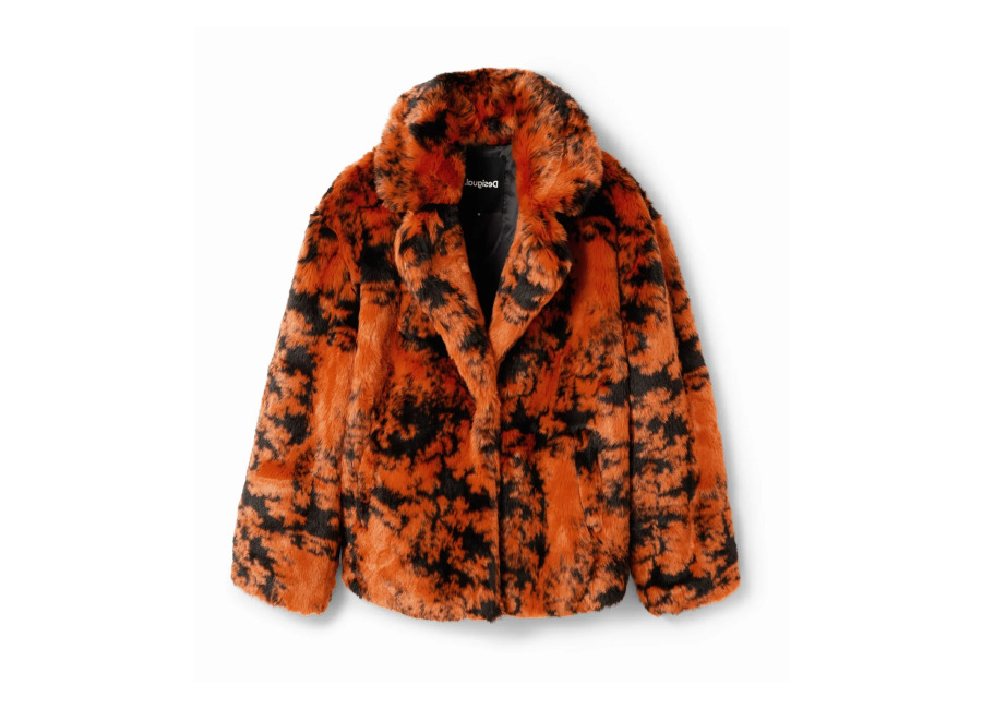 Desigual, Abrigo corto cruzado efecto pelo, Naranja