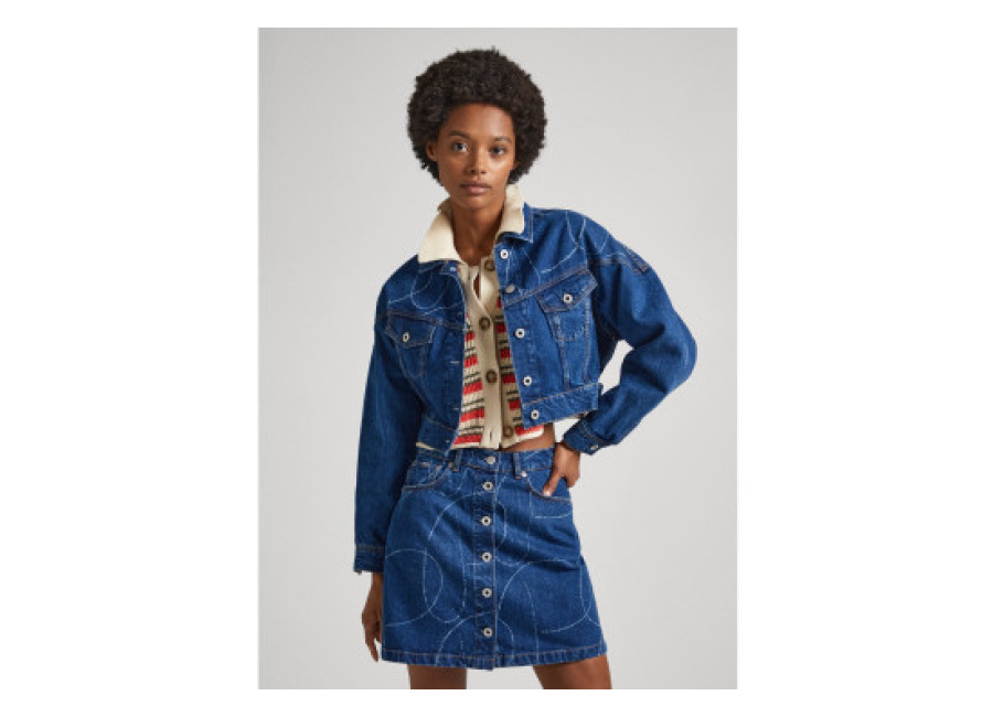 Pepe Jeans para mujer. Cazadora Foxley Logo azul (L), Casual, Algodón, Denim, Manga larga, Sostenible