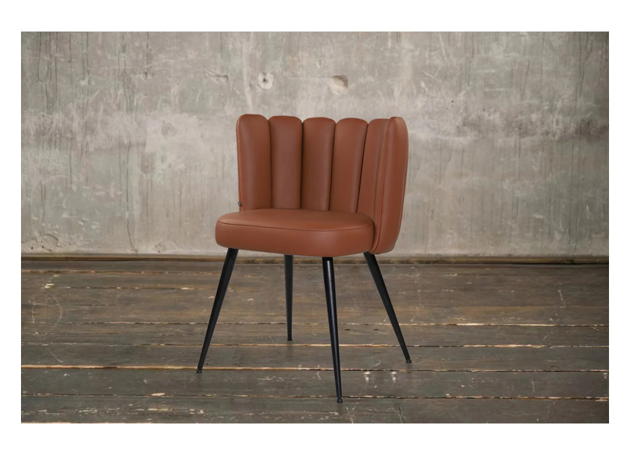 Silla KAWOLA JADA para comedor, de cuero color coñac