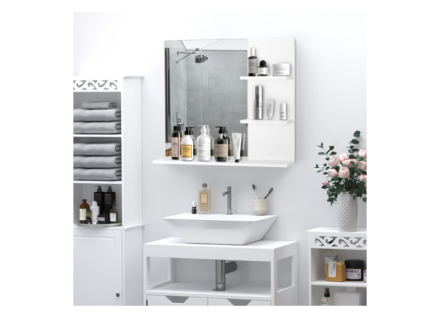 Espejo de baño HOMCOM con estantes – 2 estantes laterales + estante inferior grande – Kit…