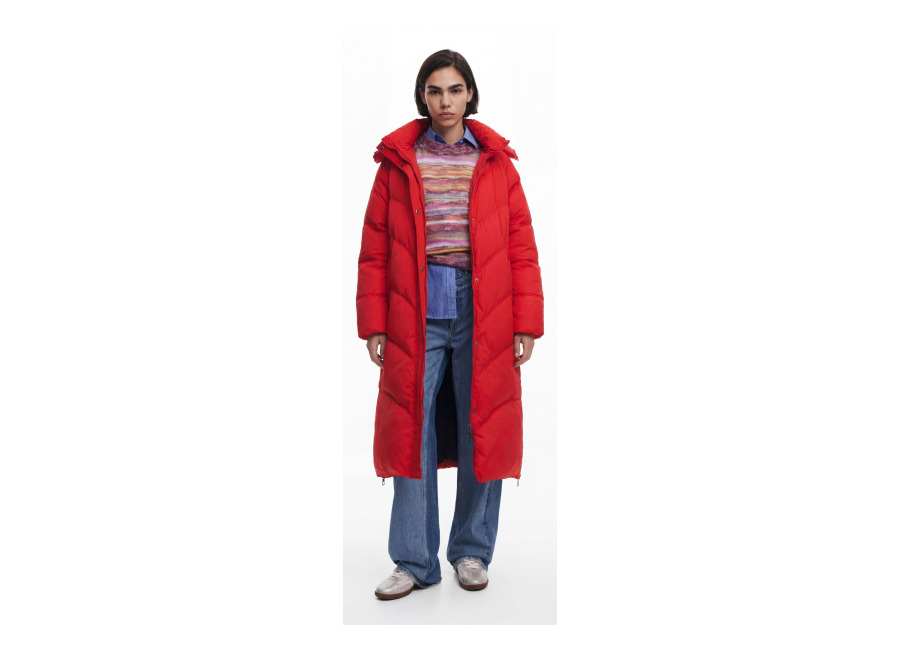 Desigual, Abrigo largo acolchado, Poliamida, Rojo