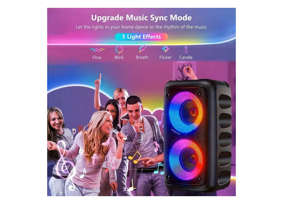 Altavoz Bluetooth Inalámbrico con 1 Micrófono, Doble Woofer, Radio FM, USB/Tarjeta TF, TWS, 2400mAh, Listo para…