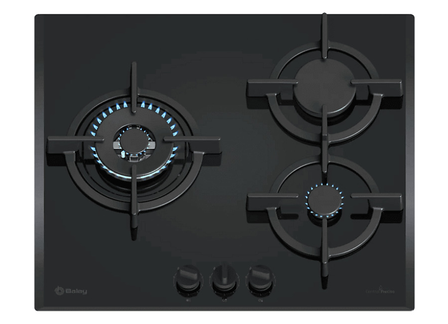 Balay Placa de gas – Balay 3ETG663RN, 3 Zonas, 23 cm Diámetro Zona 1, Gas natural, 59 cm, Ancho, Hierro Fundido, Negro