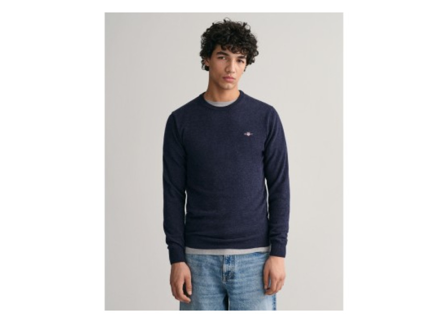 Gant para hombre. 87211 Jersey cuello redondo marino (S), Casual, Lana