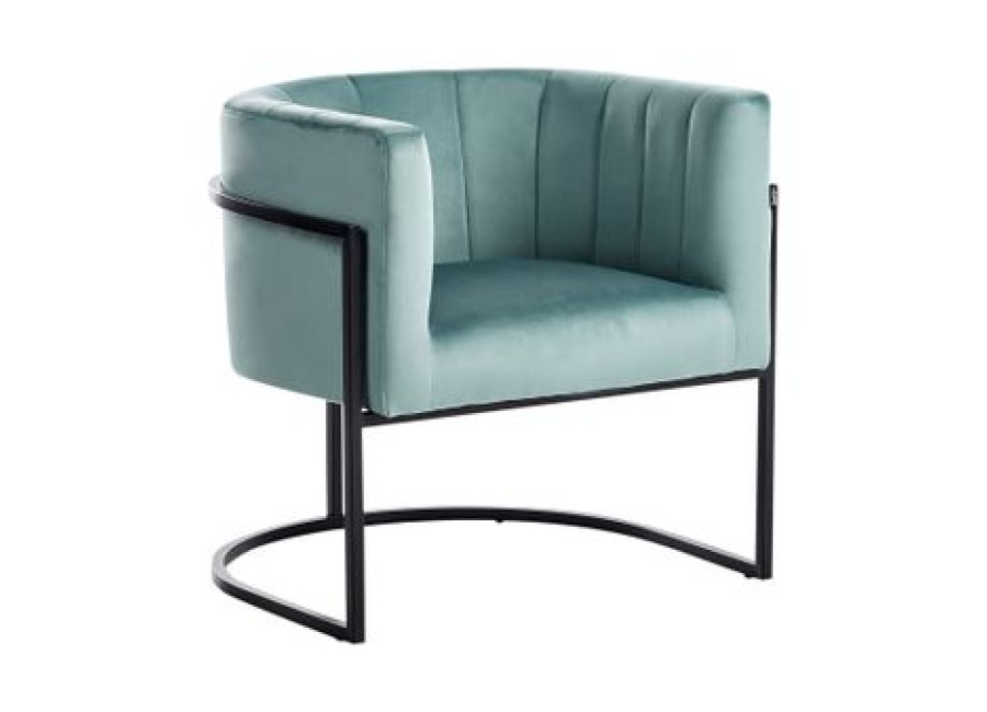 Sillón De Estilo Glamuroso De Terciopelo Verde Menta Y Con Estructura De Metal Negra Larvik
