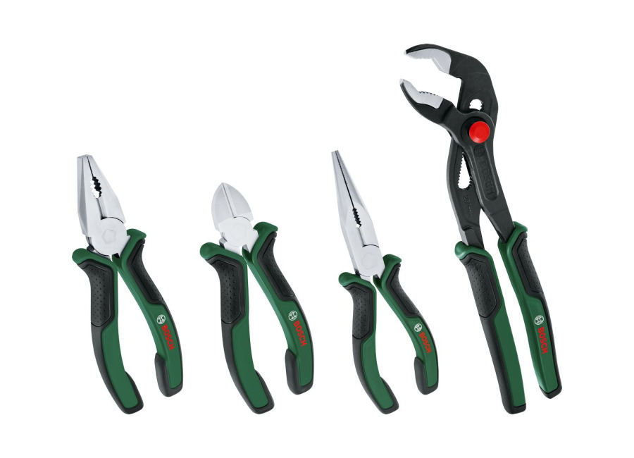 Juego 4 Alicates BOSCH Profesional Acero Carbono Niquelado Cromo Anticorrosión Mango Ergonómico Soft Grip Bricolaje