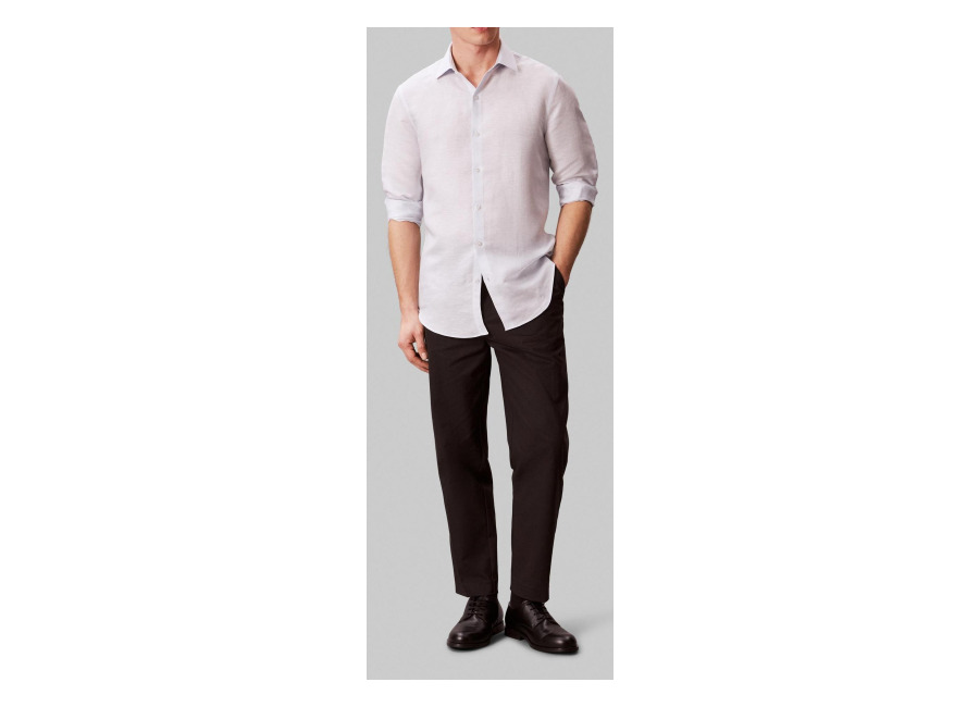 Calvin Klein Slim Ref Linen Shirt Blue Multi | Camisas Casuales Outlet | Hombre | Blanco