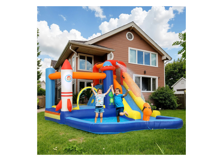 AIYAPLAY Castillo Hinchable 5 en 1 con Tobogán Piscina de Chapoteo y Cañón de Agua con…