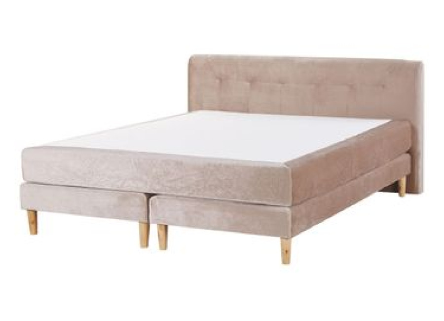 Cama Continental Tapizada En Terciopelo Beige 180 X 200 Cm Con Colchón De Muelles Embolsados Con Cabecero Marquise