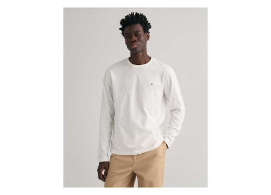 Gant para hombre. 2004049 Camiseta de manga larga Shield blanco (XXL), Casual, Algodón
