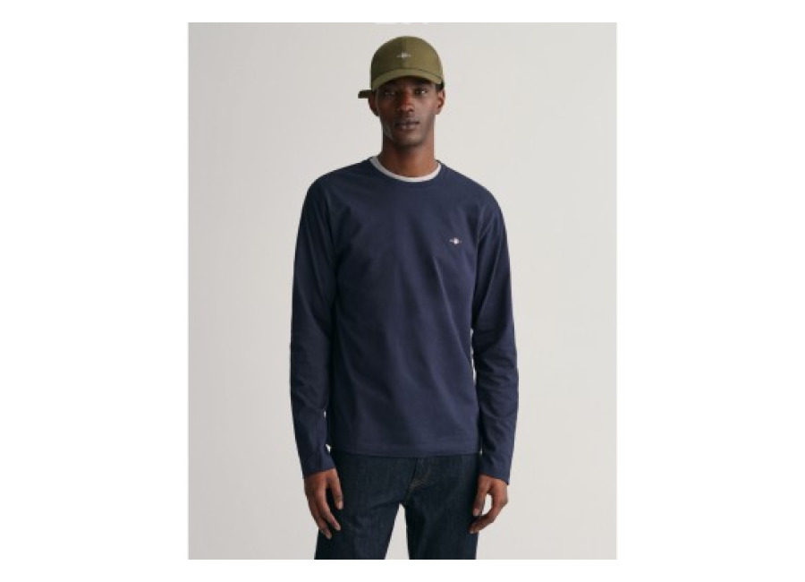 Gant para hombre. 2004049 Camiseta de manga larga Shield marino (S), Casual, Algodón