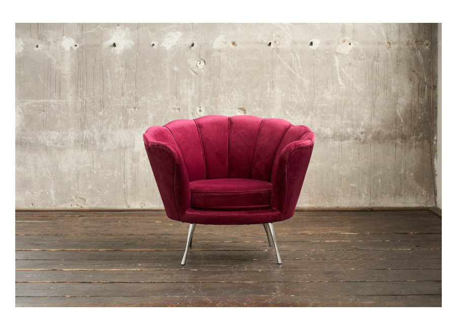 Sillón KAWOLA NARLA, sillón tapizado en terciopelo rojo