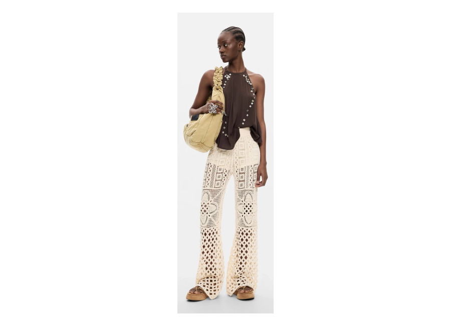 Desigual Pantalón crochet, Mujer, Blanco