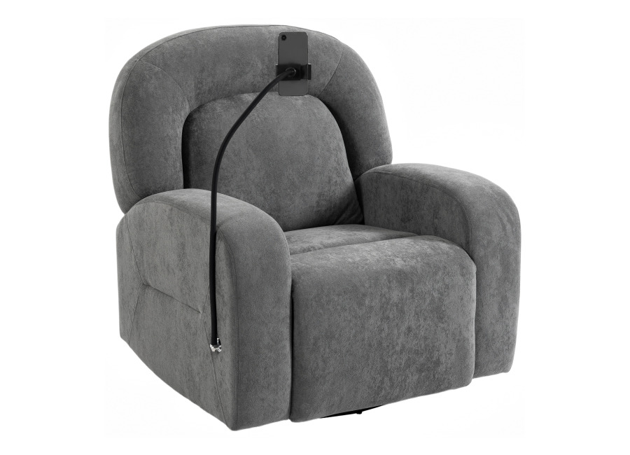 HOMCOM Sillón Relax Reclinable, Sillón Relax con Función Mecedora, Giratorio 360°, Soporte para Teléfono, Asiento Amplio, Respaldo Ancho, Tapizado en Terciopelo, Gris