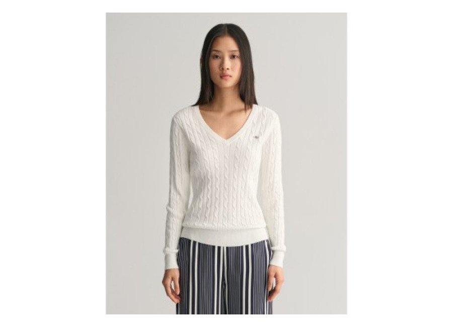 Gant para mujer. 4800101 Jersey de punto de ochos elástico blanco (S), Casual, Algodón, Manga larga
