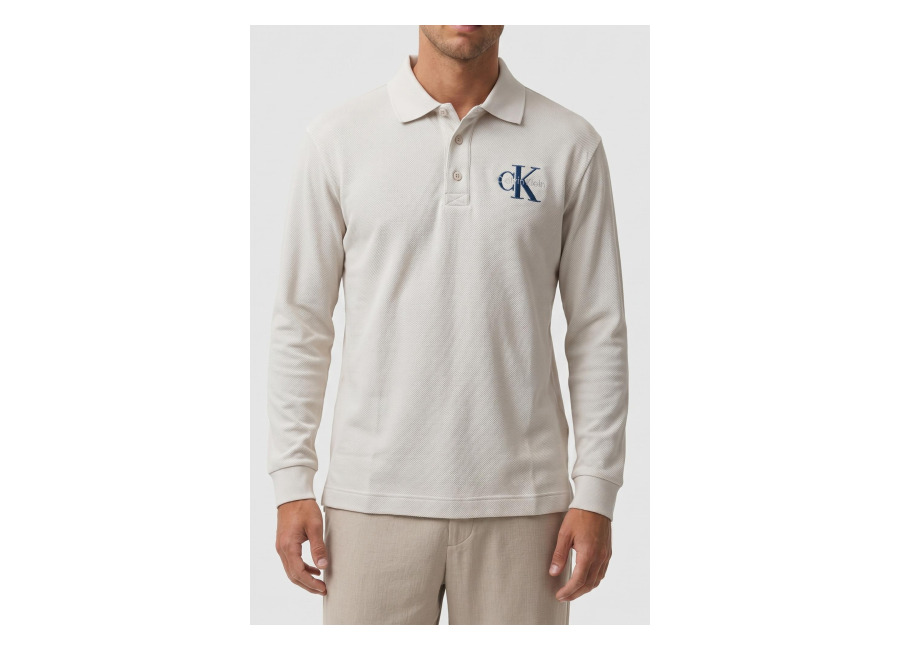 Calvin Klein Ls Chunky Pique Relaxed Polo Chalk | Manga Larga Outlet | Hombre