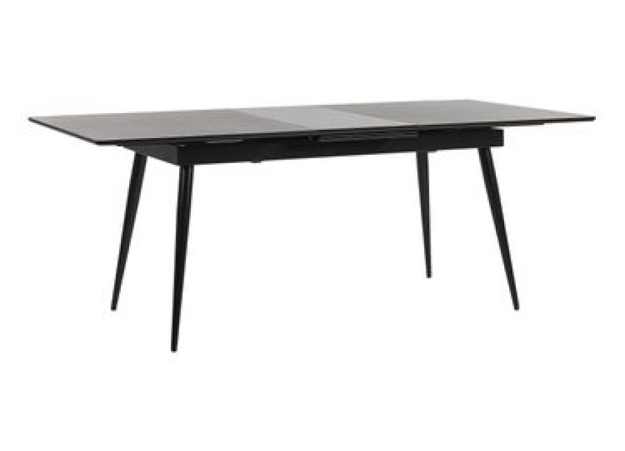Mesa De Comedor Patas De Metal Mdf Negro Extensible 160/200 X 90 Cm Para 8 Personas Diseño Minimalista Maldon