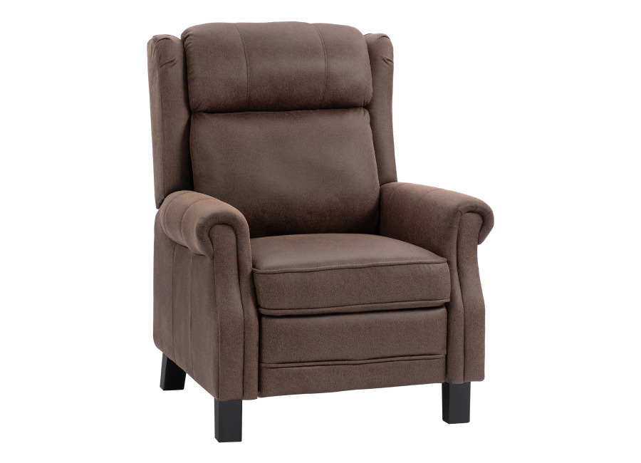 HOMCOM Sillón Relax Reclinable Manual, Sillón Relax de Cuero Sintético con Apertura Push, Reposapiés, Respaldo Alto, Acolchado Grueso, Butaca Reclinable hasta 135º para Salón, Dormitorio, Marrón