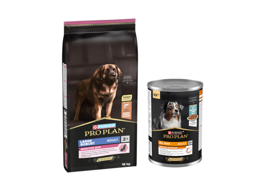 PURINA PRO PLAN 16 kg + All Size Everyday Nutrition 12 x 400 g ¡gratis! – Large Robust Adult Sensitive Skin Salmón + Pescado en gelatina