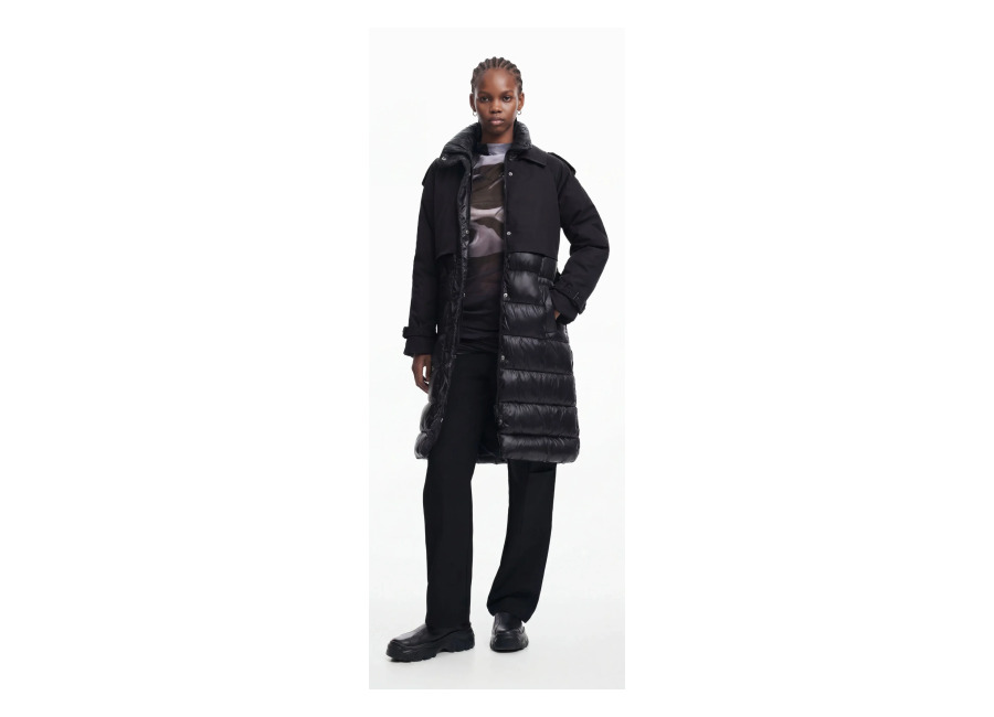 Desigual, Abrigo acolchado combinado, Negro