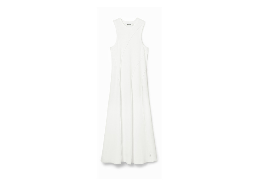 Desigual Vestido midi patch canalé, Viscosa, Blanco