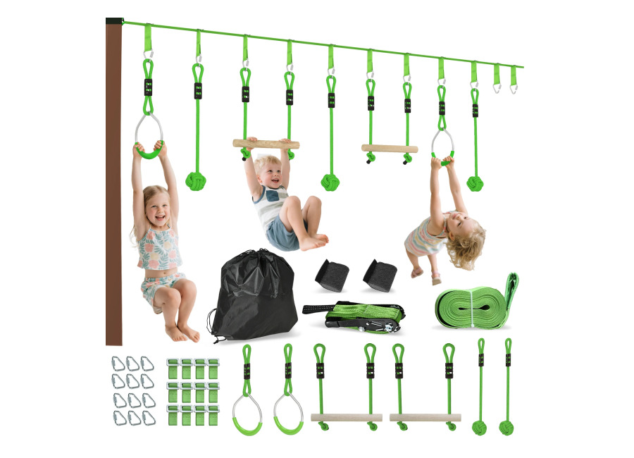 Pista de obstáculos AIYAPLAY Ninja para niños, 10 m, carga 50 kg, Slackline y bolsa de…