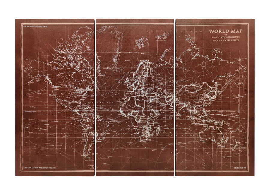 HOMCOM Cuadros en Lienzo Trípticos de Mapamundi Vintage a Mano, 120×60 cm, Cuadros Grandes de Arte de Pared con Marco de Madera, Decoración Elegante para Dormitorio, Salón, Cocina, Marrón