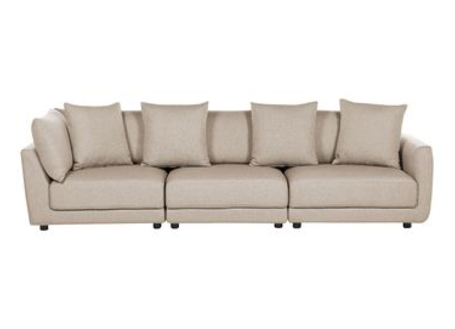 Sofá Tapizado Clásico 3 Plazas Cojines Adicionales Tela Beige