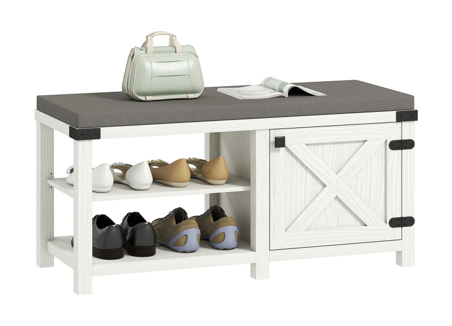 HOMCOM Banco Zapatero Rústico Zapatero con Asiento Organizador de Zapatos con Compartimentos Cojín para 7 Pares de Zapatos para Entrada Salón Dormitorio 100x40x48 cm Blanco Grisáceo y Gris
