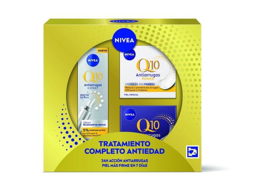 NIVEA Pack Q10 – Caja regalo con Crema de día FP15, Crema de noche y Sérum – Tratamiento completo antiedad