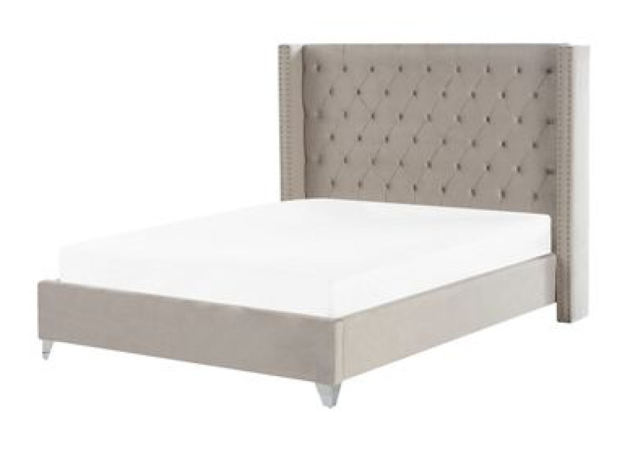 Cama Con Somier De Terciopelo Gris Claro Plateado 180 X 200 Cm Listones Lubbon