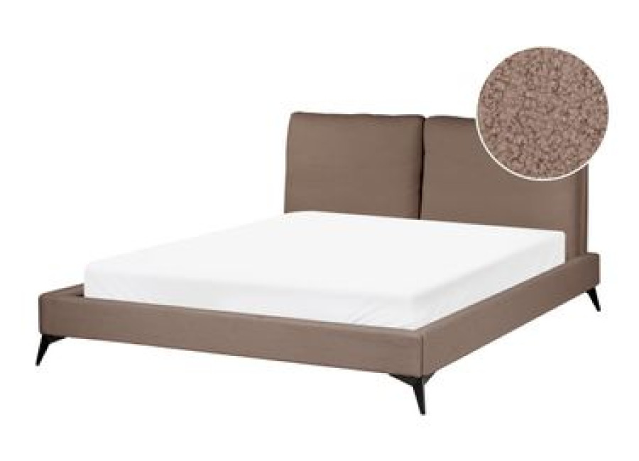 Cama Con Somier 160 X 200 Cm Moderna Tapizada Bouclé Base Listones Marrón Melle