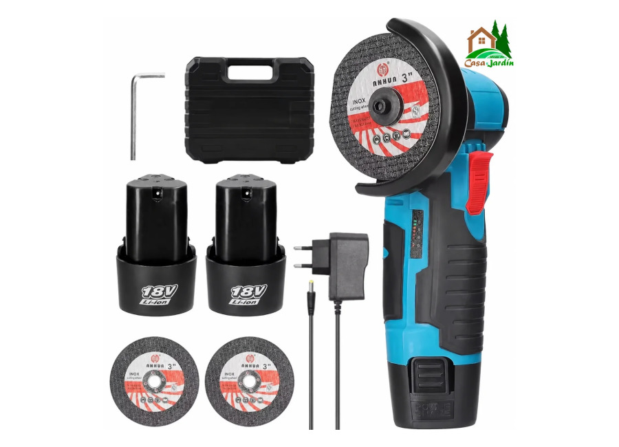 Mini Amoladora Angular 18V Linea Hd | 2 Baterías, 2 discos, cargador y estuche. Mini Radial.