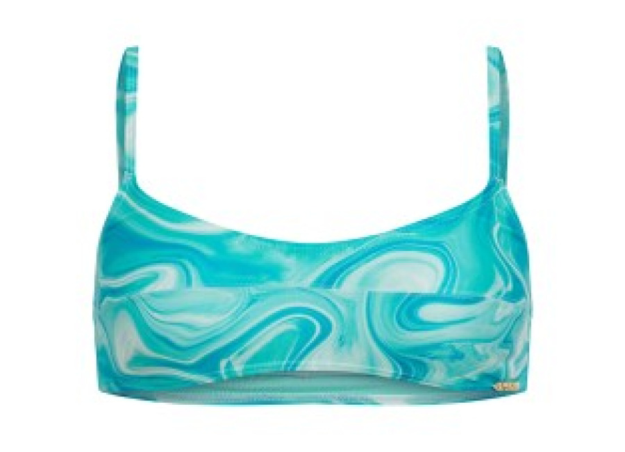 Superdry para mujer. W3010392A Top de bikini estampado tipo bralette azul (XS), Beachwear, Poliéster Reciclado, Sostenible