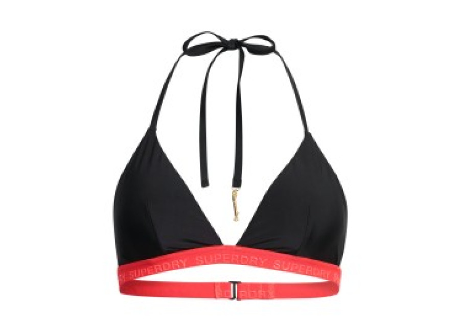 Superdry para mujer. W3010394A Top de bikini elástico de triángulos negro (S), Beachwear, Poliéster Reciclado, Sostenible